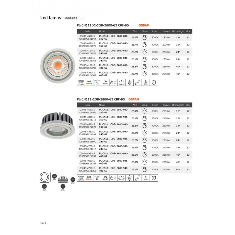 LED ДАУНЛАЙТ CN111 COB 2800K 40° LED ДАУНЛАЙТ CN111 COB 2800K 40°