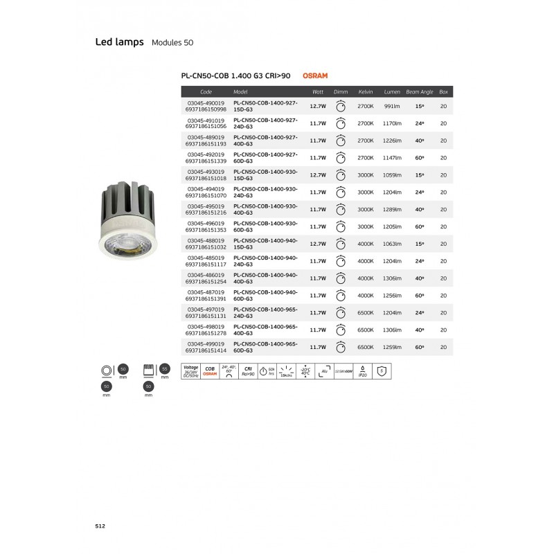 LED ДАУНЛАЙТ PL-CN50-COB-1400-940-40D-G3 LED ДАУНЛАЙТ PL-CN50-COB-1400-940-40D-G3