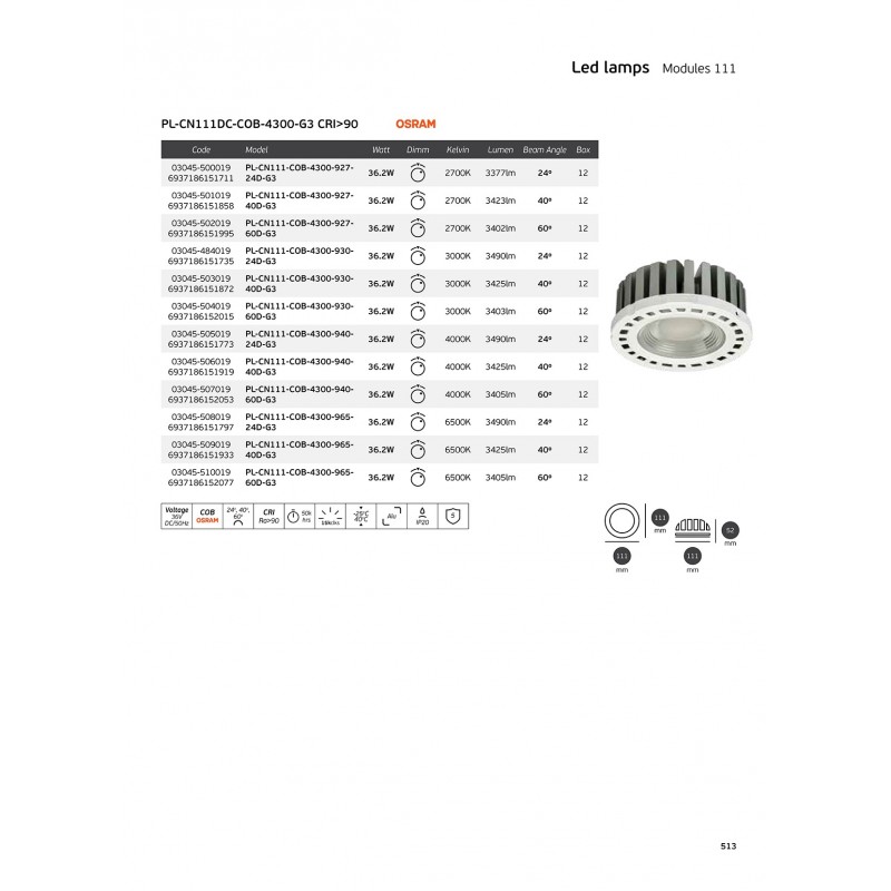 LED ДАУНЛАЙТ COB 4300K 965 60° G3 LED ДАУНЛАЙТ COB 4300K 965 60° G3