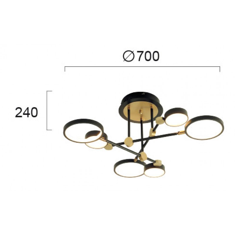 ПЛАФОН PERSA LED 6L 50W 3000K ЧЕРЕН/ЗЛАТЕН