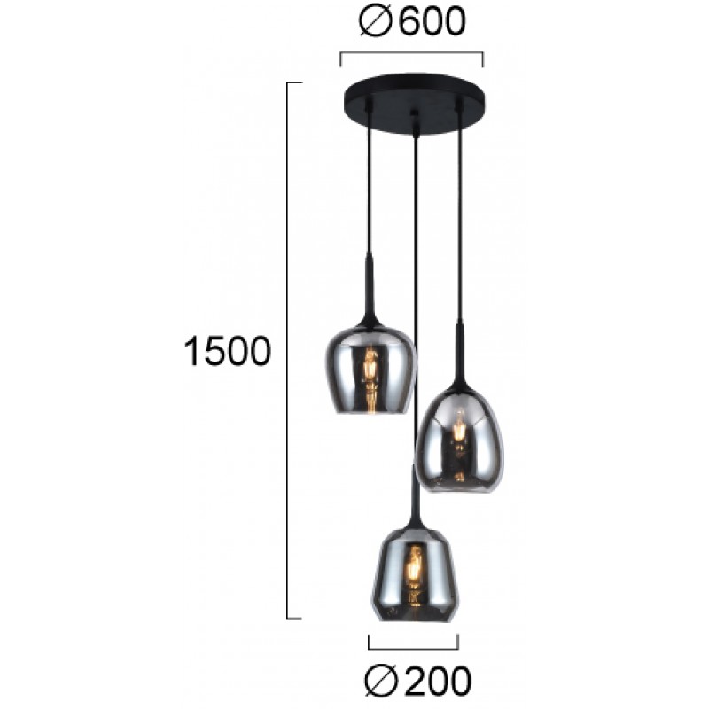 ВИСЯЩА ЛАМПА MAEVA 3X40W ЧЕРЕН ДИМ