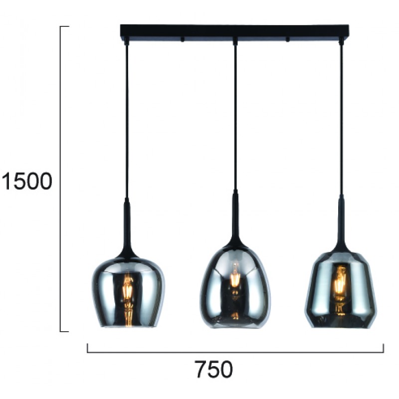 ВИСЯЩА ЛАМПА MAEVA 3X40W ЧЕРЕН ДИМ