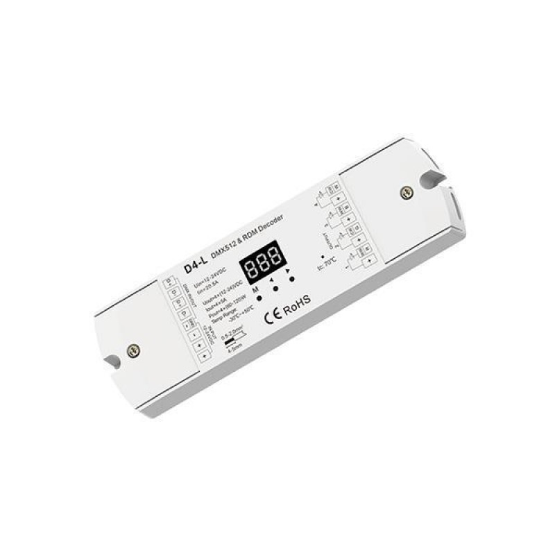 DMX512/RDM DECODER 5A*4CH 12-24VDC MAX20A D4-L 145-71503 DMX512/RDM DECODER 5A*4CH 12-24VDC MAX20A D4-L 145-71503