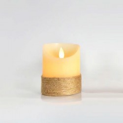 DECO LED CANDLE WITH ROPE, BATTERY, FLICKERING FLAME, TIMER, IVORY, 7,5x10cm 147-15076