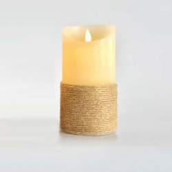 DECO LED CANDLE WITH ROPE, BATTERY, FLICKERING FLAME, TIMER, IVORY, 7,5x15cm 147-15078