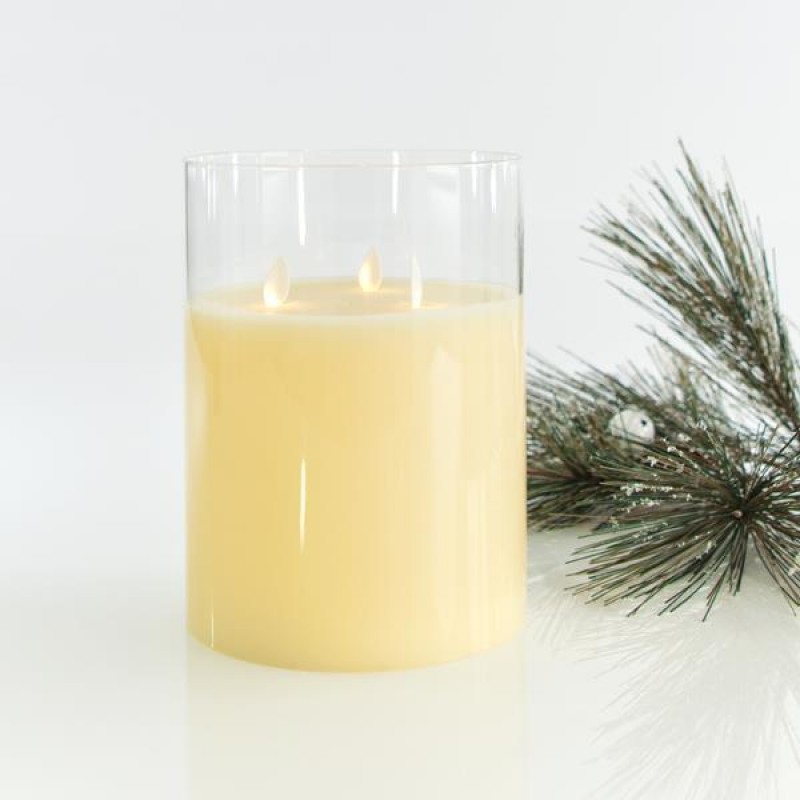 LED BATTERY CANDLE LIGHT WITH FLICKERING FLAME, WITH 3 FLAMES AND GLASS, 15x20cm 147-15086