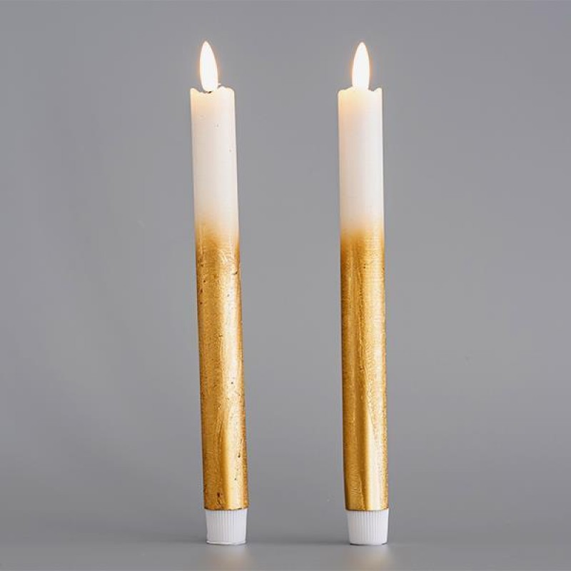 BATTERY OPERATED CANDLE, WITH MOVING FLAME, GOLD SET 2 PCS, 2,2x24cm 147-15102 BATTERY OPERATED CANDLE, WITH MOVING FLAME, GOLD SET 2 PCS, 2,2x24cm 147-15102