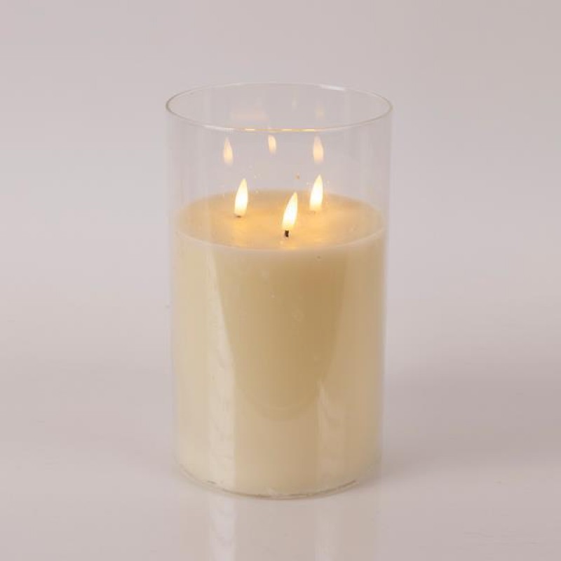 LED BATTERY CANDLE LIGHT, WITH 3 FLAMES AND GLASS, IVORY, WITH TIMER, 15x25cm 147-15136 LED BATTERY CANDLE LIGHT, WITH 3 FLAMES AND GLASS, IVORY, WITH TIMER, 15x25cm 147-15136