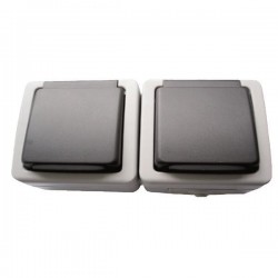 ВЪНШЕН ДВОЕН КОНТАКТ SCHUKO С КАПАК СИВ IP54