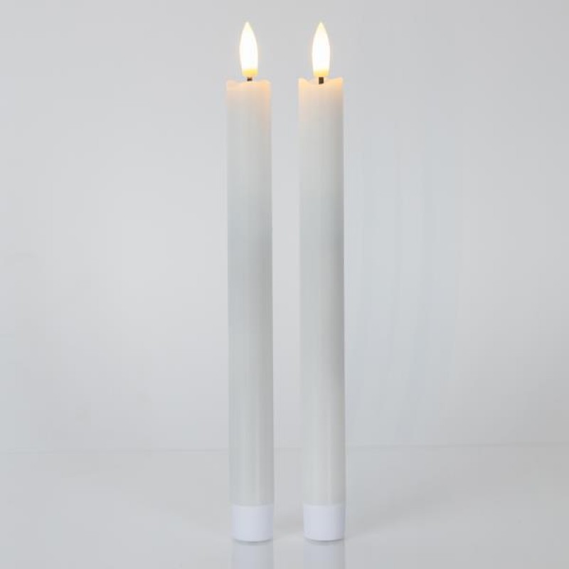 BATTERY OPERATED CANDLE, WITH FLICKERING FLAME, WHITE, TIMER, 2,2x24cm, SET 2 PCS 147-15137