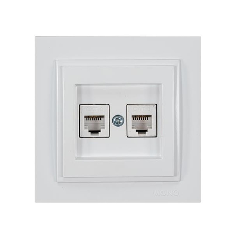 ДВОЙНА ТЕЛЕФОННА БУКСА RJ45 CAT3 БЯЛА