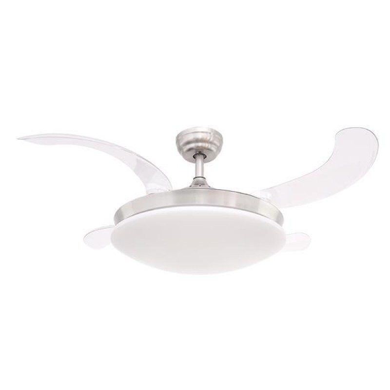 DECORATIVE FAN NIKEL WITH RETRACTABLE BLADES,LED LIGHT AND REMOTE CONTROL 40W DC MOTOR 300-25020
