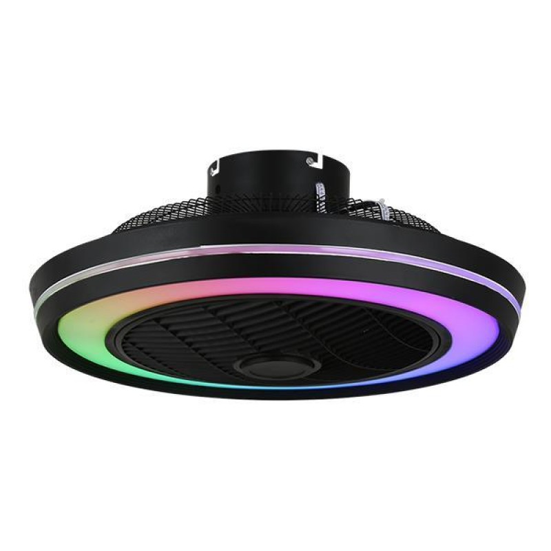 ДЕКОРАТИВНА ТАВАННА ЛАМПА С ВЕНТИЛАТОР ЧЕРЕН RGB