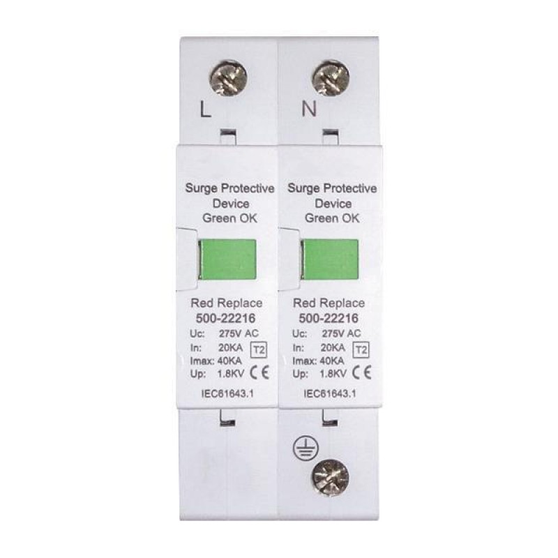 ЗАЩИТА ОТ ПРЕПИНАНИЯ ЕДНОФАЗНА T2 20KA-40KA 275V 2P