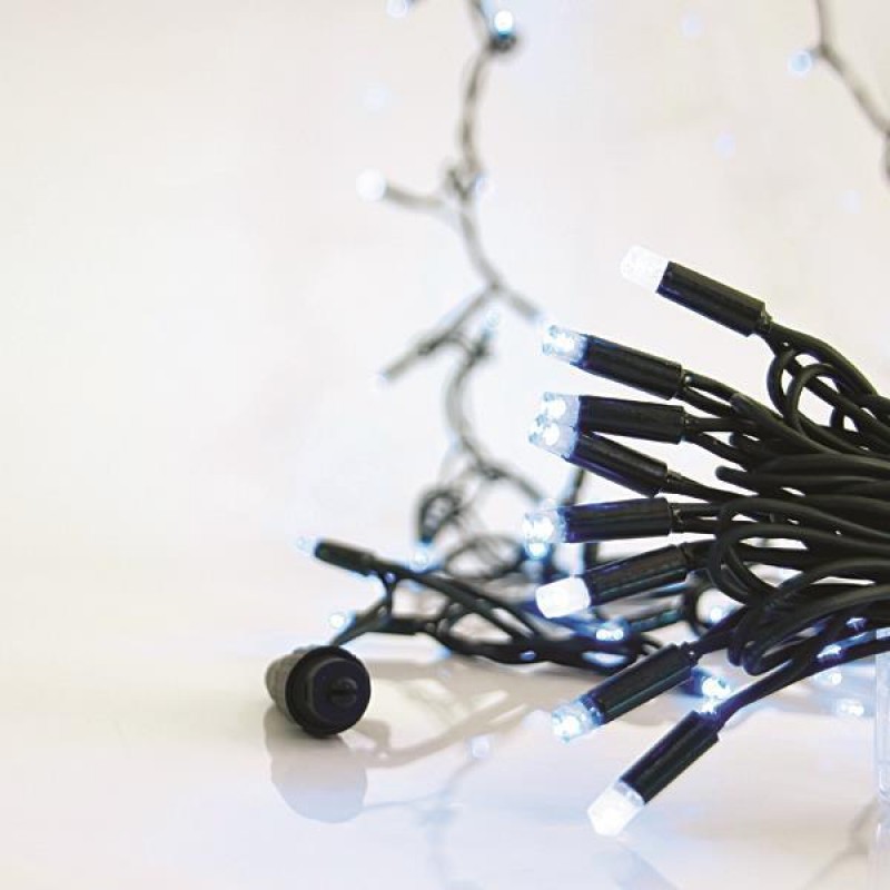 LINE, 100 LED 5mm WITH CUPS, 230V, CONNECTOR UNTIL 9, GREEN RUBBER WIRE, 90 BLUE LED + 10 WHITE FLASH LED PER 10cm, LEAD WIRE 1.5m, IP65 600-11103