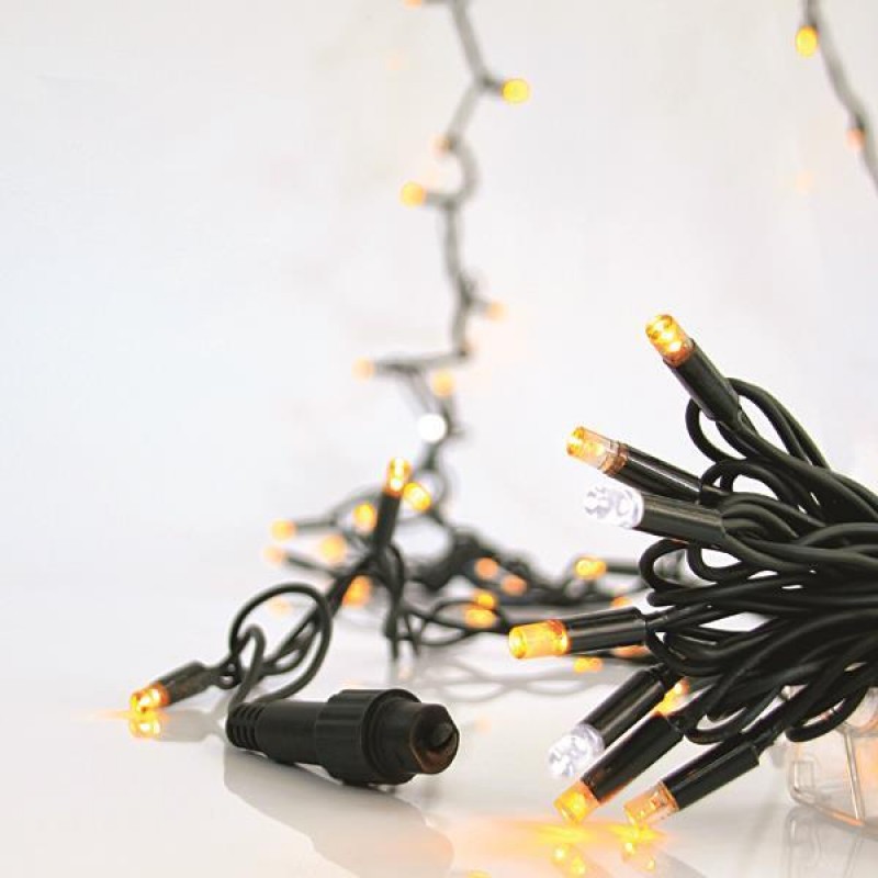LINE, 100 LED 5mm WITH CUPS, 230V, CONNECTOR UNTIL 9, GREEN RUBBER WIRE, 90 WARM WHITE LED + 10 WHITE FLASH LED PER 10cm, LEAD WIRE 1.5m, IP65 600-11107