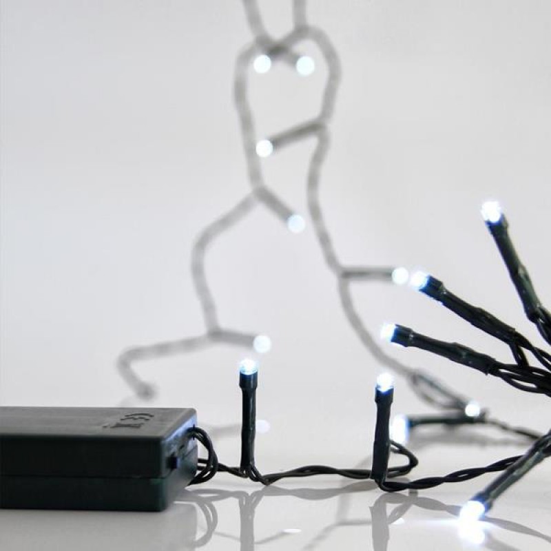 LINE, 20 LED 5mm, BATTERY BOX 3xAA, GREEN WIRE, WHITE LED PER 10cm, LEAD WIRE 50cm, IP20 600-11140