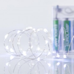 LINE, 20 MINI LED, BATTERY BOX 3xAA, SILVER COPPER WIRE, WHITE LED PER 10cm, LEAD WIRE 10cm, IP20 600-11220