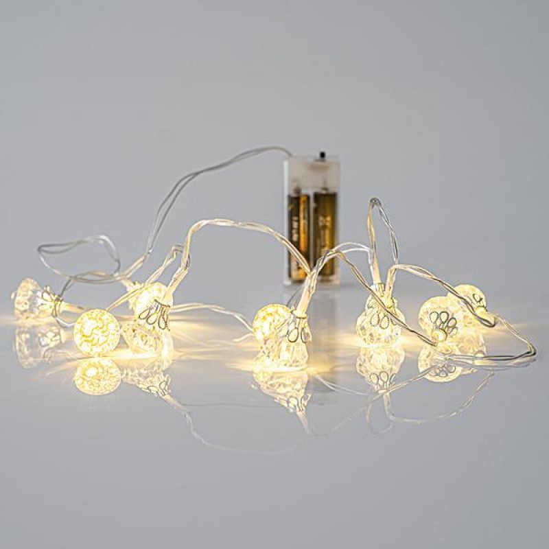 LINE, 10 LED 5mm, WITH ACRYLIC DIAMONDS, BATTERY BOX 2xAA, TRANSPARENT PVC WIRE, WARM WHITE, LED PER 10cm, LEAD WIRE 50cm, IP20 600-11235