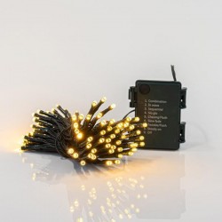 LINE, 96 LED 3mm, BATTERY OPERATED, WITH MULTIFUNCTION, MEMORY AND TIMER, GREEN WIRE, WARM WHITE LED PER 7,5cm, LEAD WIRE 50cm, IP44 600-11255