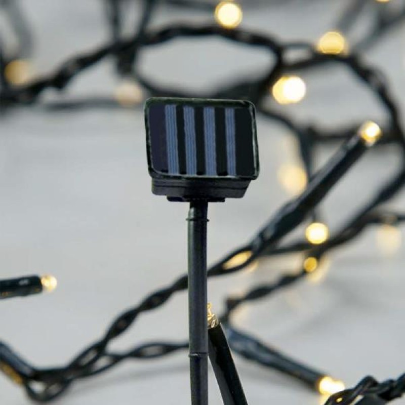 LINE, 96 LED 5mm, SOLAR PANEL, GREEN WIRE, WARM WHITE LED PER 10cm, LEAD WIRE 1m, IP44 600-11297