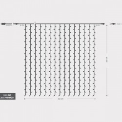 CURTAIN, 480 LED 3mm, 31V ADAPTOR, CONNECTOR UNTIL 3, TRANSPARENT WIRE, WARM WHITE LED (H300 x W300cm, 20 LINES x 24 LED), LEAD WIRE 3m, IP44 600-11375 CURTAIN, 480 LED 3mm, 31V ADAPTOR, CONNECTOR UNTIL 3, TRANSPARENT WIRE, WARM WHITE LED (H300 x W300cm, 20 LINES x 24 LED), LEAD WIRE 3m, IP44 600-11375