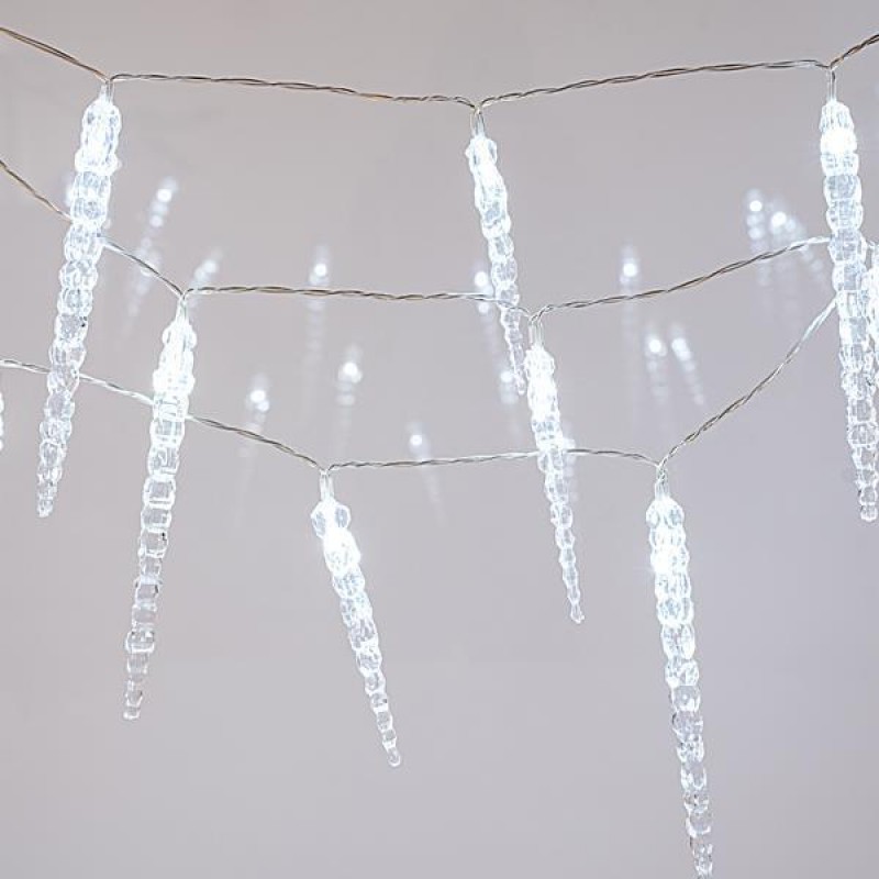 ICICLE, 20 LED 5mm WITH 10 BIG ICE CRYSTALS 16cm AND 10 SMALL ICE CRYSTALS 11cm, 3.2V ADAPTOR, CONNECTOR UNTIL 3, TRANSPARENT WIRE, WHITE LED 15cm, LEAD WIRE 3m, IP44 600-11433