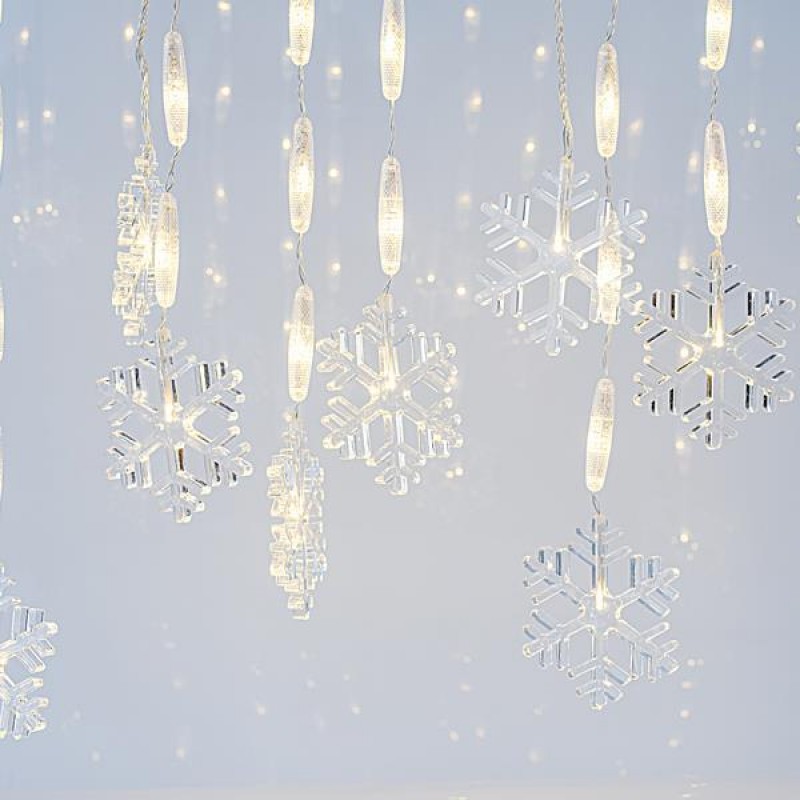 ICICLE, 56 LED 5mm WITH 14 SNOWFLAKES 11cm, 3,4V ADAPTOR, TRANSPARENT WIRE, WARM WHITE LED, H80xW300cm, LEAD WIRE 3m, IP44 600-11447