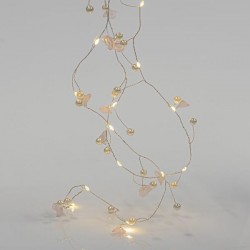 LINE, 20 MINI LED, WITH ACRYLIC FLOWERS AND PEARLS, BATTERY BOX 2xAA, TIMER, SILVER COPPER WIRE, WARM WHITE LED, PER 7,5cm, LEAD WIRE 50cm, IP20 600-11479