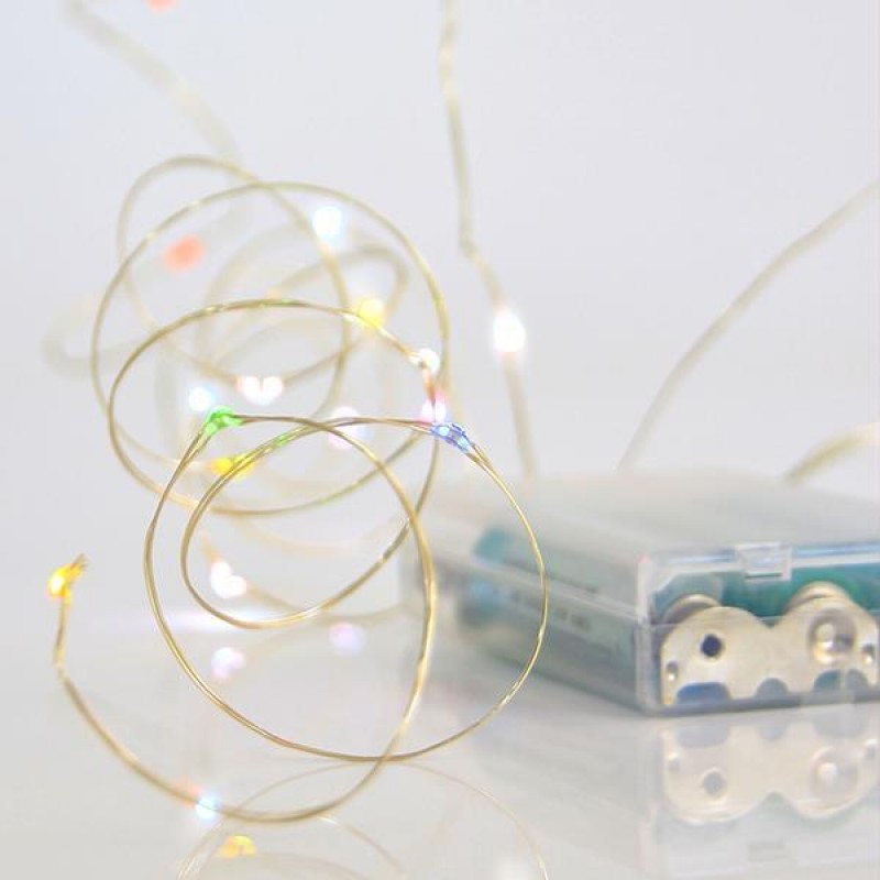 LINE, 20 MINI LED, BATTERY BOX 3xAA, SILVER COPPER WIRE, MULTICOLOR LED PER 10cm, LEAD WIRE 10cm, IP20 600-11714
