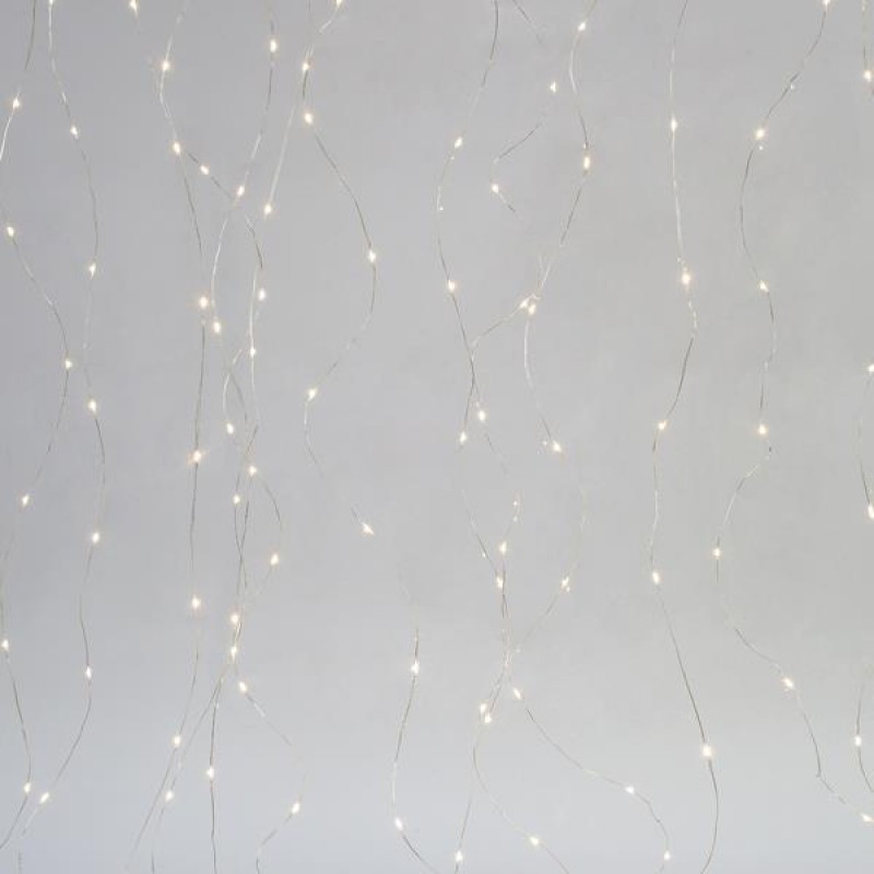CURTAIN, 400 MINI LED, 31V ADAPTOR, SILVER COPPER WIRE, DAYLIGHT LED (H200 x W200cm, 16 LINES x 25 LED), LEAD WIRE 5m, IP44 600-11718