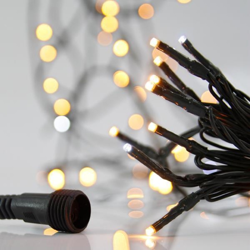 LINE, 100 LED 3mm, 31V ADAPTOR, 4 CONNECTORS UNTIL 3 SET, GREEN PVC WIRE, WARM WHITE LED + 9 WHITE FLASH LED, PER 10cm, LEAD WIRE 3m, IP44 600-15246