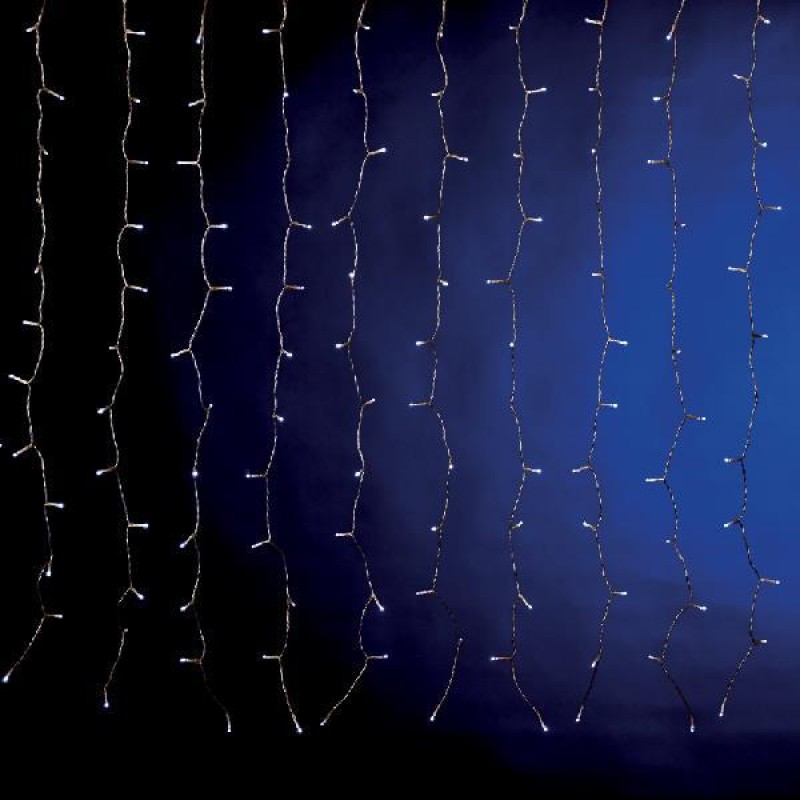 CURTAIN, 240 LED 3mm, 31V ADAPTOR, 4 CONNECTORS UNTIL 3 SET, TRANSPARENT PVC WIRE, WHITE LED, (H100 x W200cm, 20 LINES x 12 LED), LEAD WIRE 3m, IP44 600-17100