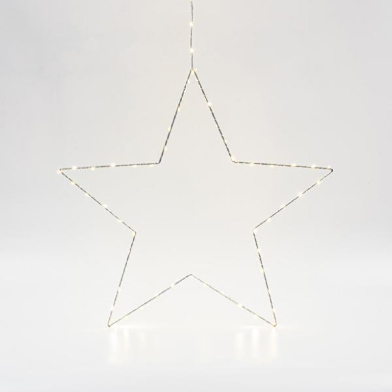 SILVER STAR LIGHTED 50cm, 50 MINI LED ON STAR AND 15 MINI LED LEAD WIRE, ADAPTOR STEADY, SILVER COPPER WIRE, WARM WHITE LED, LEAD WIRE 3m, IP44 600-22418