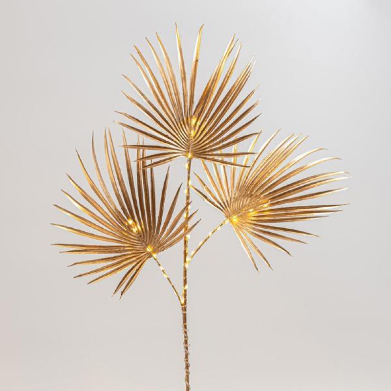 GOLD LIGHTED PALM BRANCHES, 30 WARM WHITE LED, BATTERY OPERATED, WITH TIMER, 71cm 600-22507