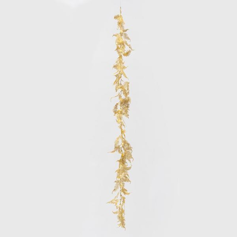 LIGHTED GARLAND, 20 WARM WHITE LED, WITH GOLD LEAVES, BATTERY OPERATED, WITH TIMER, 150cm 600-22509