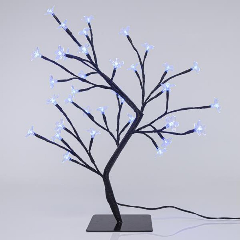 CHERRY TREE, 36 LED 5mm WITH TRANSPARENT SILICONE FLOWERS, WITH ADAPTOR, BLUE LED, LEAD WIRE 500cm, 45cm, IP44 600-30516