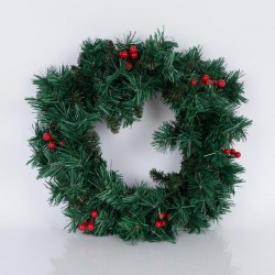 GREEN WREATH PVC WITH BERRIES, 50cm 600-30631