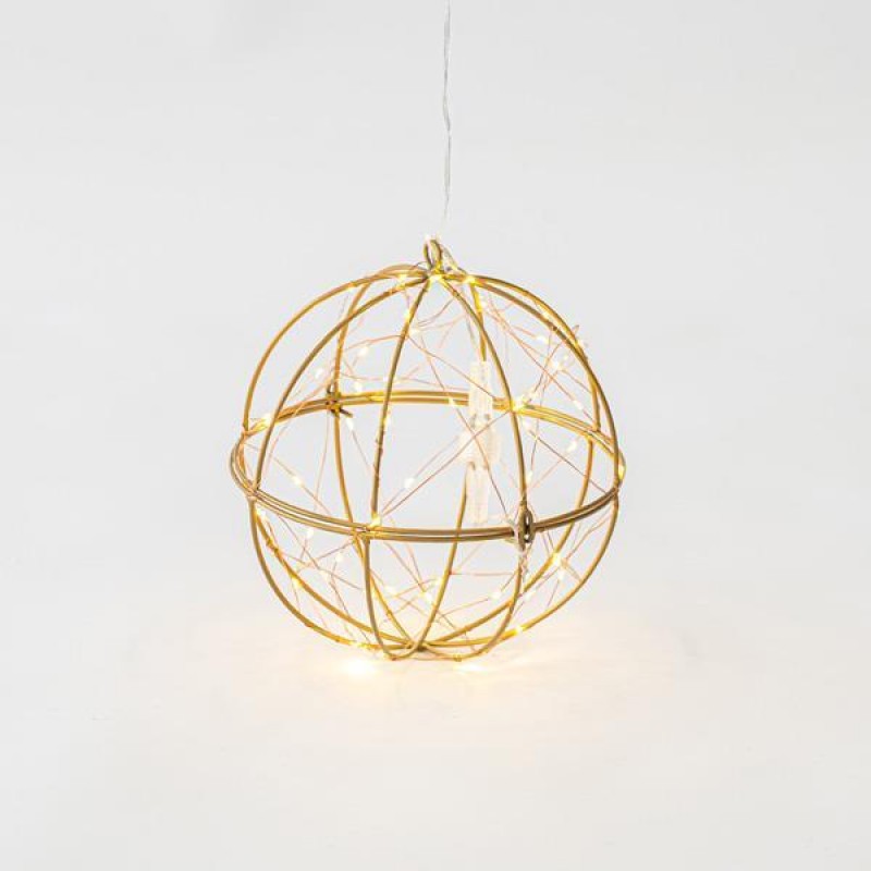 LIGHTED METAL BALL, 60 WARM WHITE LED, WITH ADAPTOR, COPPER WIRE, 500cm LEADWIRE, 20cm, IP44 600-40093