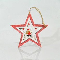 WOODEN RED STAR WITH SANTA CLAUS, 25x15x1,5cm 600-40553