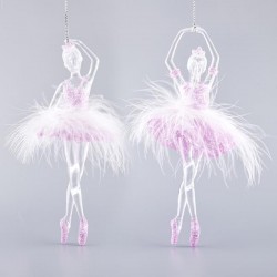 BALLERINA ACRYLIC TRANSPARENT, WITH PINK FEATHERS, 2 DESIGNS, 7,5x17cm, PRICE PER PIECE 600-40789