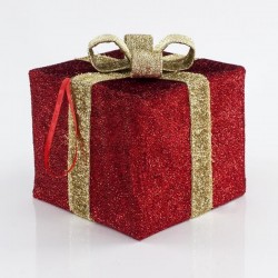 FABRIC GIFT BOX, RED WITH GOLD RIBBON, 30cm 600-40833
