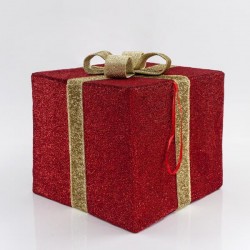 FABRIC GIFT BOX, RED WITH GOLD RIBBON, 50cm 600-40835