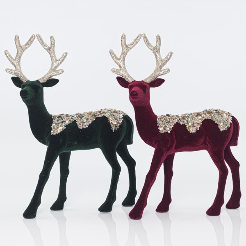 VELVET REINDEER, BURGUNDY AND BLUE, WITH GLITTER AND SEQUINS, 33cm 600-40854