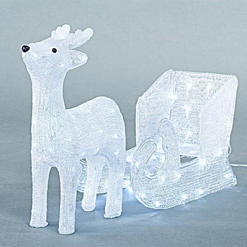 ACRYLIC DEER WITH CARRIAGE, 31V, 100 WHITE LED, WITH ADAPTOR, LEAD WIRE 500cm, 35x17x47, 47x22x29cm, IP44 600-40876