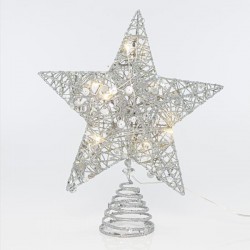 LIGHTED TOP TREE, SILVER WITH THREAD AND SEQUINS, WITH 10 WARM WHITE LED, BATTERY OPERATED, 25,4cm 600-40965