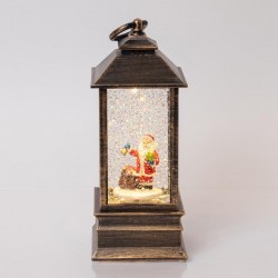 PLASTIC LANTERN WITH SANTA, VINTAGE BROWN, LIGHTED, WITH WATER, BATTERY OPERATED, 1 WARM WHITE LED, 9x9x22cm 600-41223