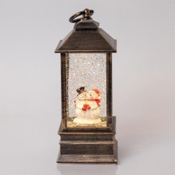 PLASTIC LANTERN WITH SNOWMAN, VINTAGE BROWN, LIGHTED, WITH WATER, BATTERY OPERATED, 1 WARM WHITE LED, 9x9x22cm 600-41224