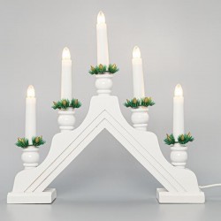 WHITE WOODEN CANDLESTICK, 230V, WITH 5 WHITE CANDLES, WARM WHITE, 32x4,8x32,5cm 600-41602