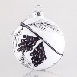 WHITE GLASS BALL, WITH EMPOSSED DESIGNS, SET 4PCS, 8cm 600-42277